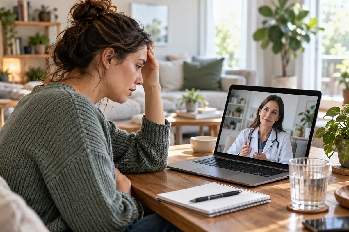 Person experiencing anxiety symptoms while discussing support and treatment options with an Australian healthcare professional
